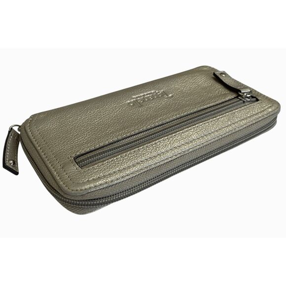 Tignanello Zip Around Wallet Metallic Gold Pebbled Leather - Picture 4 of 8